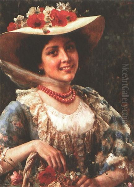 Cappello Di Paglia Papaveri Oil Painting by Federico Andreotti