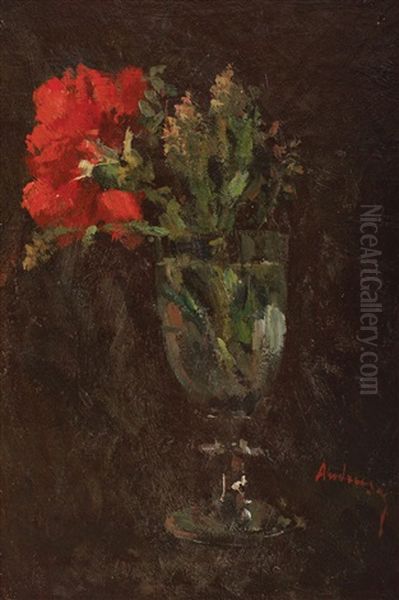 Red Carnation In Glass Oil Painting by Ioan Andresscu