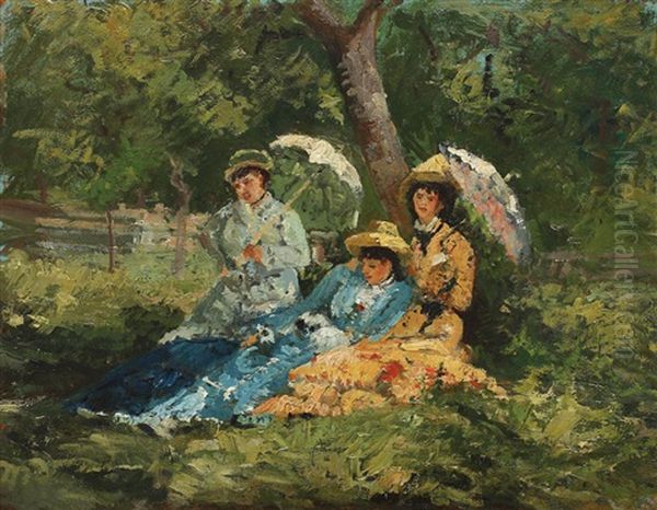 Women In The Park Oil Painting by Ioan Andresscu