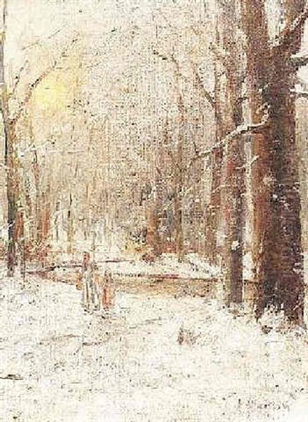 Verschneiter Wald Bei Barbizon Oil Painting by Ioan Andresscu