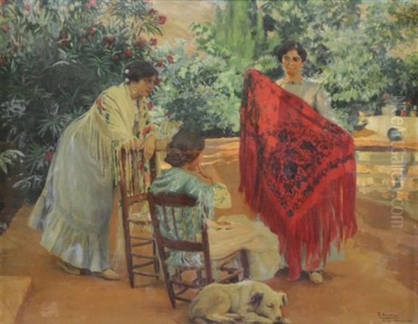 Woman In Spanish Oil Painting by Teodoro Andreu Y Sentamans