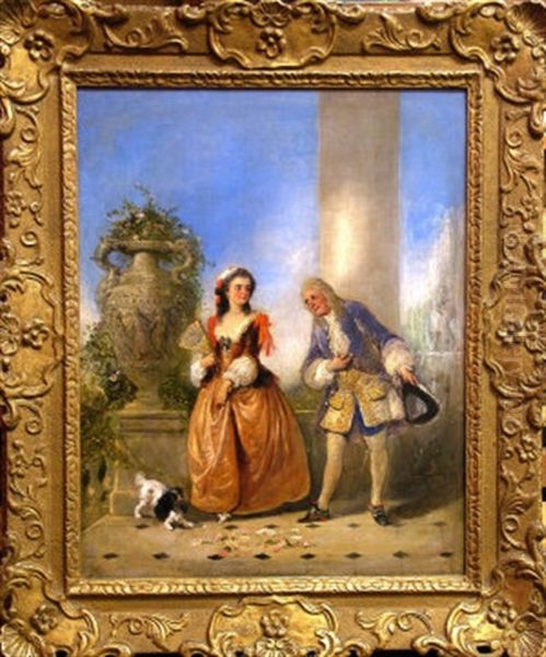 Two Elegant Courting Figures On A Terrace Oil Painting by George Henry Andrews