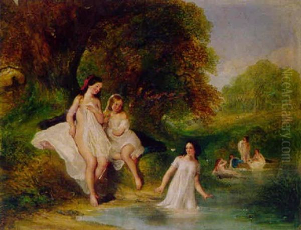 Badende Madchen Am Teich Oil Painting by George Henry Andrews