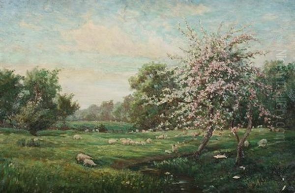 A Creekside Meadow Oil Painting by John Andrews