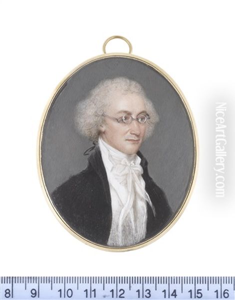 A Gentleman, Wearing Spectacles, Black Coat, White Waistcoat, Chemise, Stock And Cravat, His Powdered Hair Tied With A Fine Black Ribbon Bow Oil Painting by Samuel Andrews