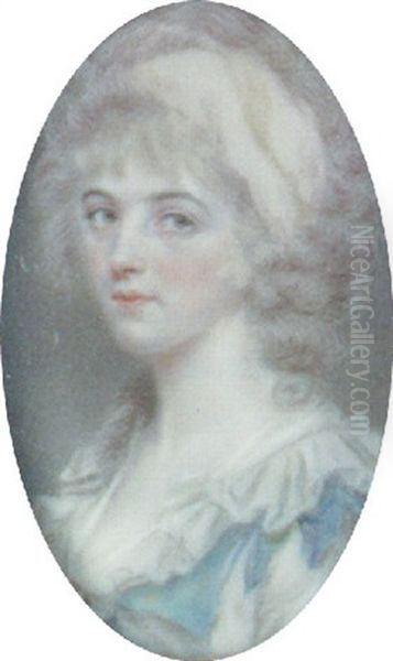 Elizabeth Campbell, Wearing A White Bandeau In Her Powdered Hair And A White Dress With A Blue Frilled Collar Oil Painting by Samuel Andrews