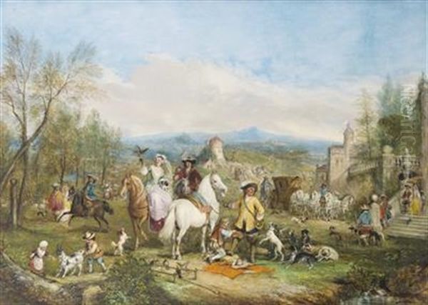 Vornehme Gesellschaft Reitet Von Einem Schloss Aus Zur Jagd Oil Painting by Henry Andrews