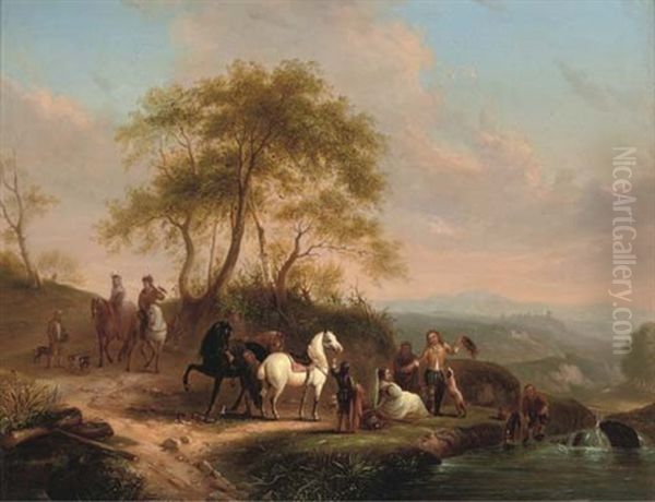 Fete Champetre (after Philips Wouwerman) Oil Painting by Henry Andrews