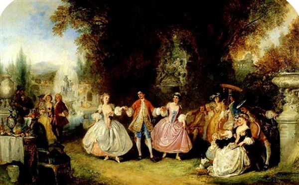 Fete Champetre In The Garden Of A Country Estate Oil Painting by Henry Andrews