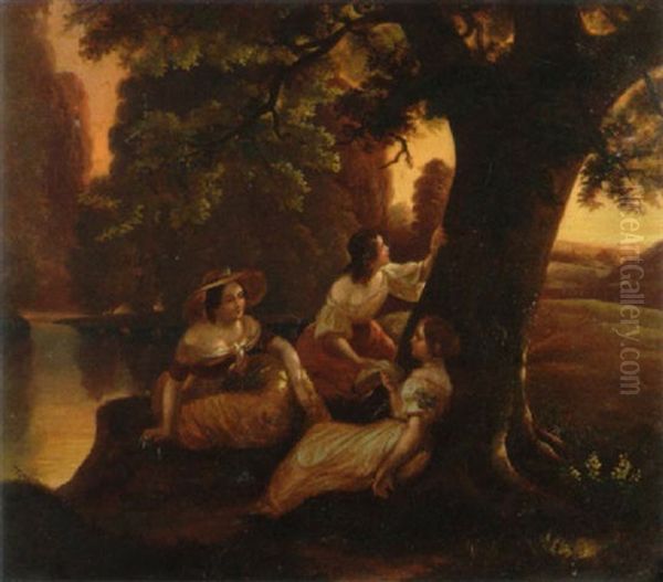 A Summer Evening Oil Painting by Henry Andrews