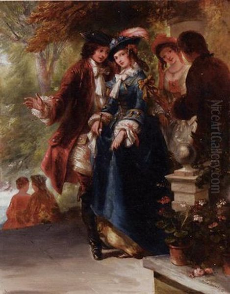 Courting Couples In A Landscape Oil Painting by Henry Andrews