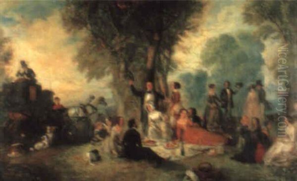 Figures Picnicking In A Park Oil Painting by Henry Andrews