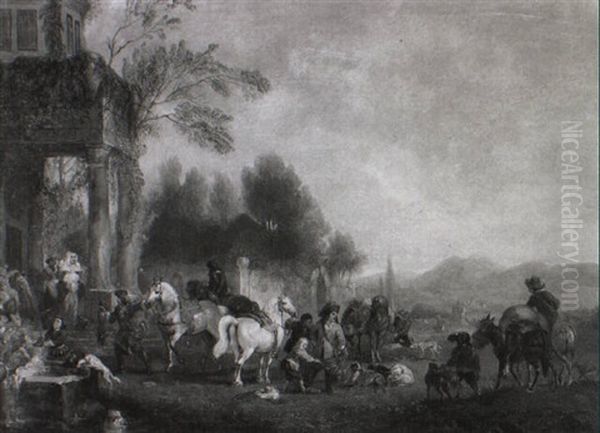 Hunting Party Returning To The Mansion Oil Painting by Henry Andrews