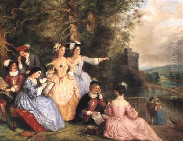 A Fete Galante Oil Painting by Henry Andrews