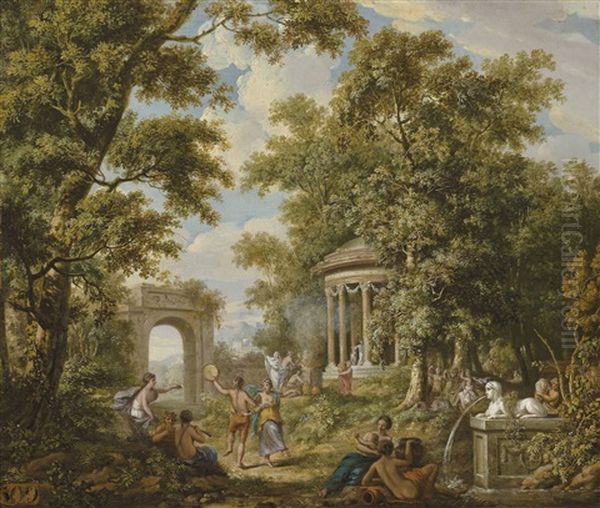 A Bacchanal By A Temple In A Wooded Landscape Oil Painting by Jurriaan Andriessen