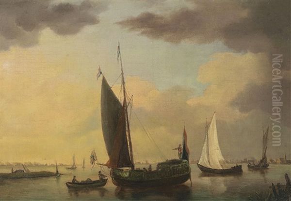 Segelboote In Einer Flussmundung Oil Painting by Jurriaan Andriessen