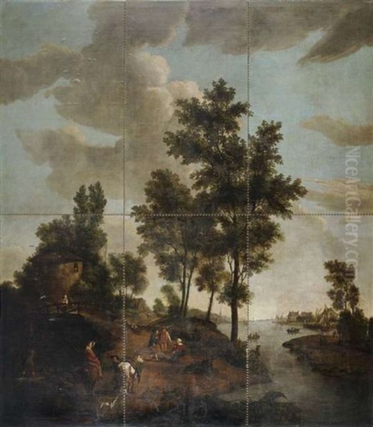 Weite Flusslandschaft Mit Figurenstaffage Oil Painting by Jurriaan Andriessen