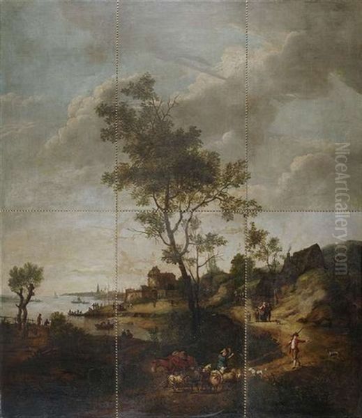 Weite Flusslandschaft Mit Figurenstaffage Oil Painting by Jurriaan Andriessen