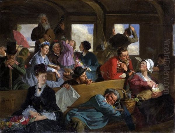 Dans Le Wagon De Deuxieme Classe Oil Painting by Clement-Auguste Andrieux