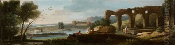 Paysages Des Environs De Rome (pair) Oil Painting by Paolo Anesi