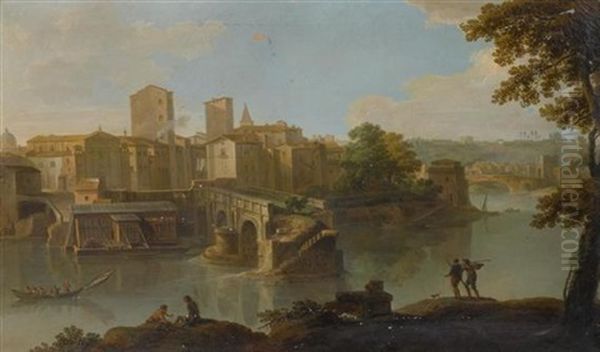 Ansicht Auf Den Tiber Und Ponte Rotto In Rom Oil Painting by Paolo Anesi