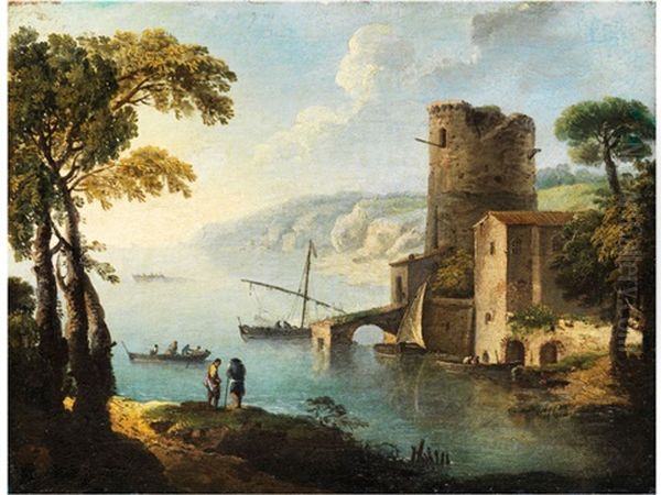 Italienische Landschaft Mit Blick Auf Eine Bucht Oil Painting by Paolo Anesi