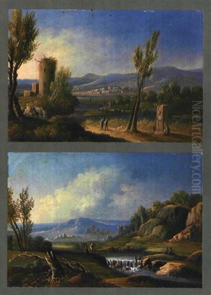 Veduta Della Campagna Romana (+ 3 Others; 4 Works) Oil Painting by Paolo Anesi