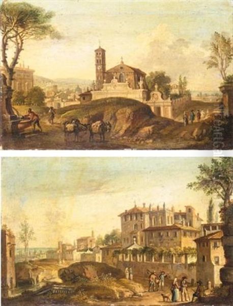 Views Of Rome (pair) Oil Painting by Paolo Anesi