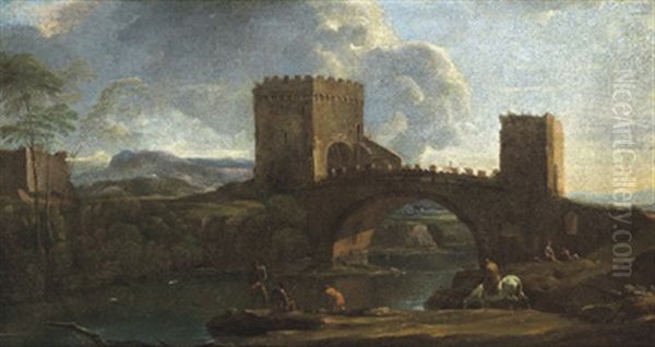 Der Ponte Salario In Rom Oil Painting by Paolo Anesi