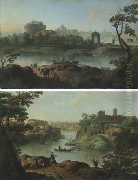 Rome, A View Of The Tiber Oil Painting by Paolo Anesi