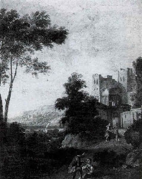 Landscape With Figures Near A Castle Oil Painting by Paolo Anesi