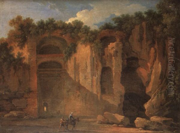 View Of A Grotto Near Naples With Travellers Oil Painting by Paolo Anesi