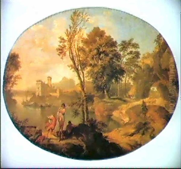 Paysage De Riviere Dans La Campagne Romaine Oil Painting by Paolo Anesi