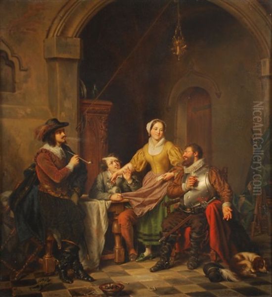 Joyeuse Compagnie Jouant Aux Cartes Oil Painting by Francois Ange