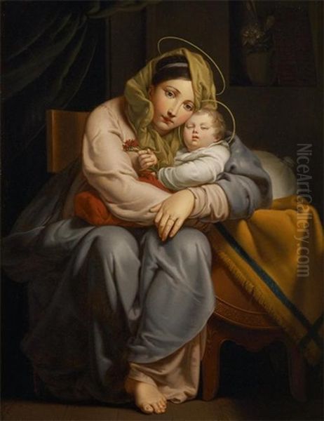 Affection Et Repos (after Jos Francois) Oil Painting by Francois Ange