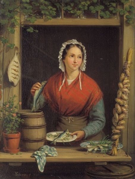 Die Fischverkauferin Oil Painting by Francois Ange