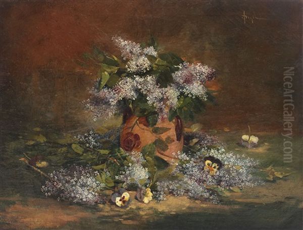 Flori De Liliac Si Panselute Oil Painting by Nicolae Angelescu