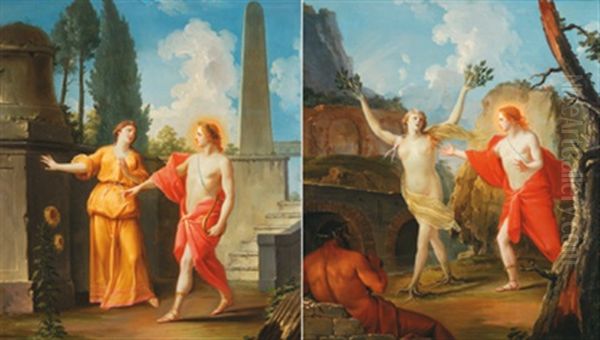 Apoll Und Daphne (+ Apoll Und Klytia; Diptych) Oil Painting by Pietro Angeletti