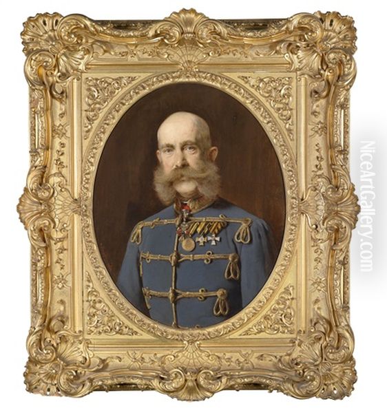 Kaiser Franz Joseph I. Von Osterreich, Portrat Des Kaisers In Ungarischer Adjustierung Mit Ordensschmuck Oil Painting by Heinrich von Angeli