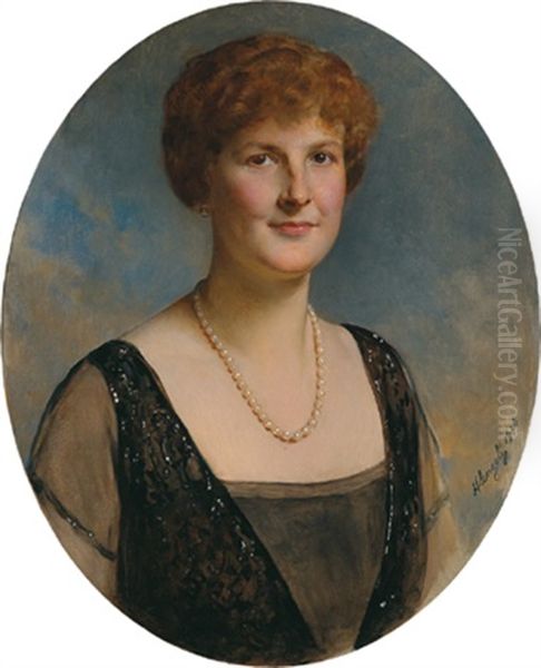 Bildnis Einer Dame Mit Perlenkette Oil Painting by Heinrich von Angeli