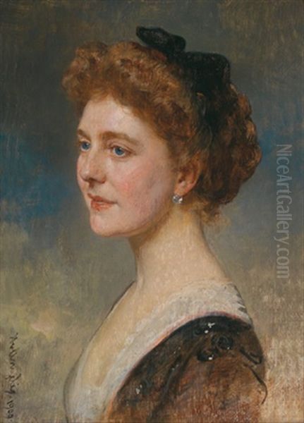 Portrait Der Frau Natalie Brosch Edle Von Aarenau, Frau Von Major Alexander Brosch Edler Von Aarenau, Dem Sekretar Des Thronfolgers Franz Ferdinand Oil Painting by Heinrich von Angeli