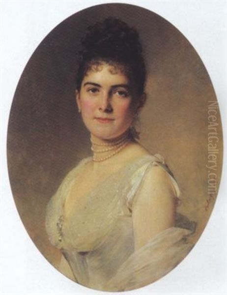 Bildnis Einer Jungen Dame In Weis Oil Painting by Heinrich von Angeli