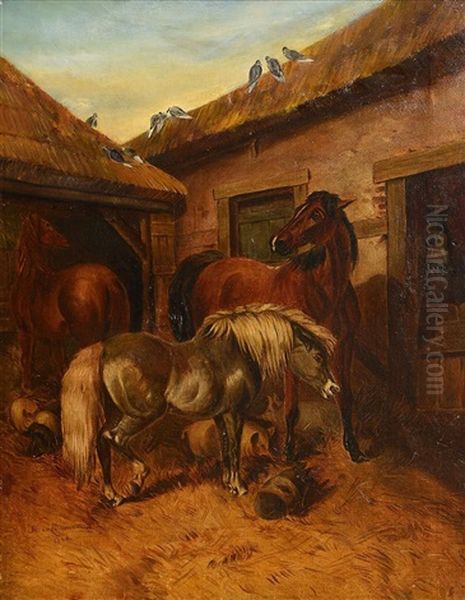 Farmyard Scene Oil Painting by Helen Cordelia Angell