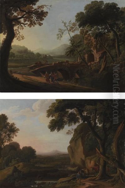 Two Landscapes With Travellers Oil Painting by  Angeluccio