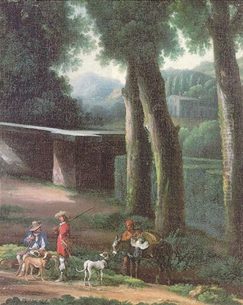 A Hunting Party In Wooded Italianate Landscape Oil Painting by  Angeluccio