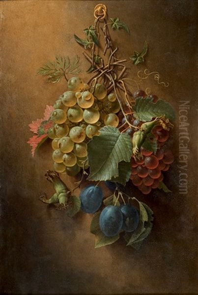 Nature Morte Aux Raisins Oil Painting by Johann Adalbert Angermayer