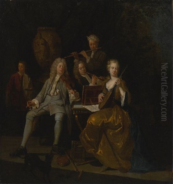 A Musical Company Oil Painting by Pieter Angillis