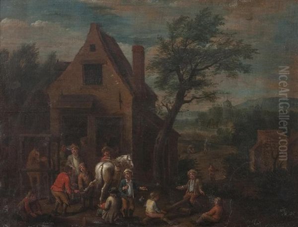 Outside The Farrier's Oil Painting by Pieter Angillis