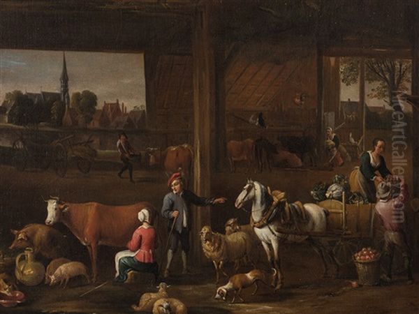 In The Stable Oil Painting by Pieter Angillis