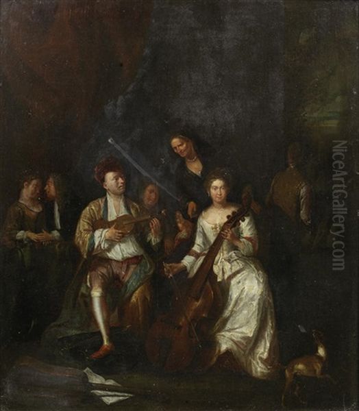 Figures In An Interior Playing Stringed Instruments Oil Painting by Pieter Angillis